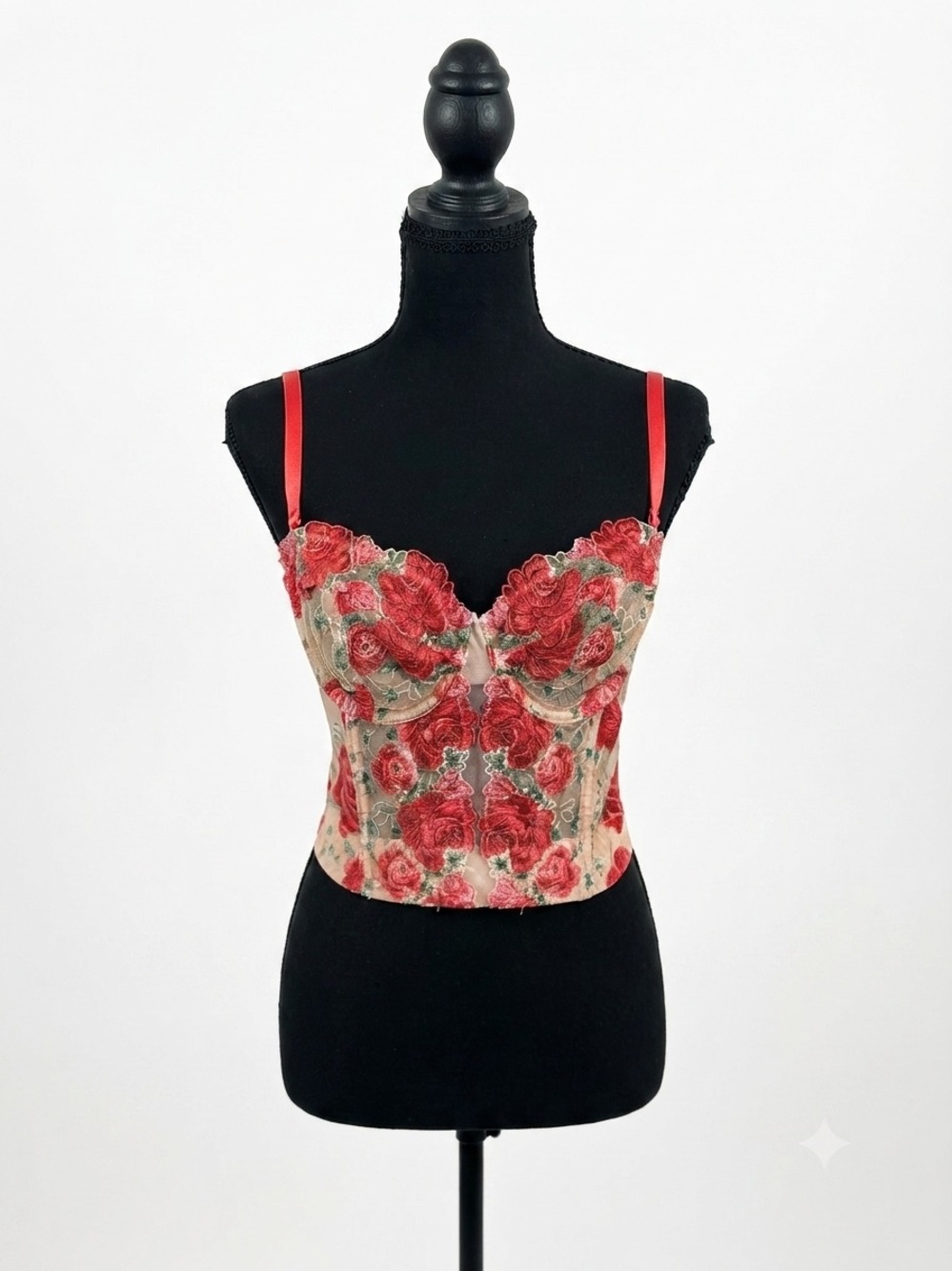 Victoria's Secret Red Rose Embroidered Longline Bustier Bra